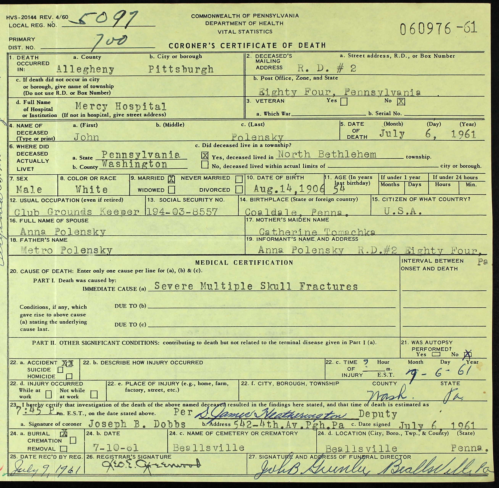 death certificate